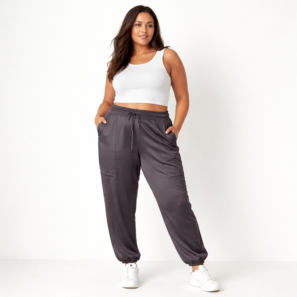 NEW Lane Bryant Easy Pant satin cargo jogger gunmetal gray Wmn's Size 26 Chic